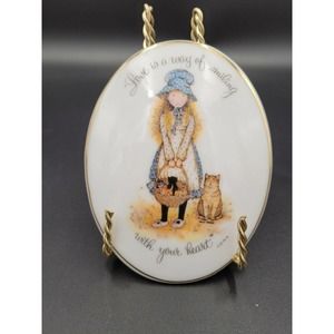 HOLLIE HOBBY 70s Ceramic Wall Hanger Picture Plaque Glossy Boho Cottage Hippie